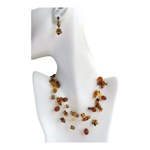 Tiger Stripe Pressed Glass Necklace Earrings Set Czech